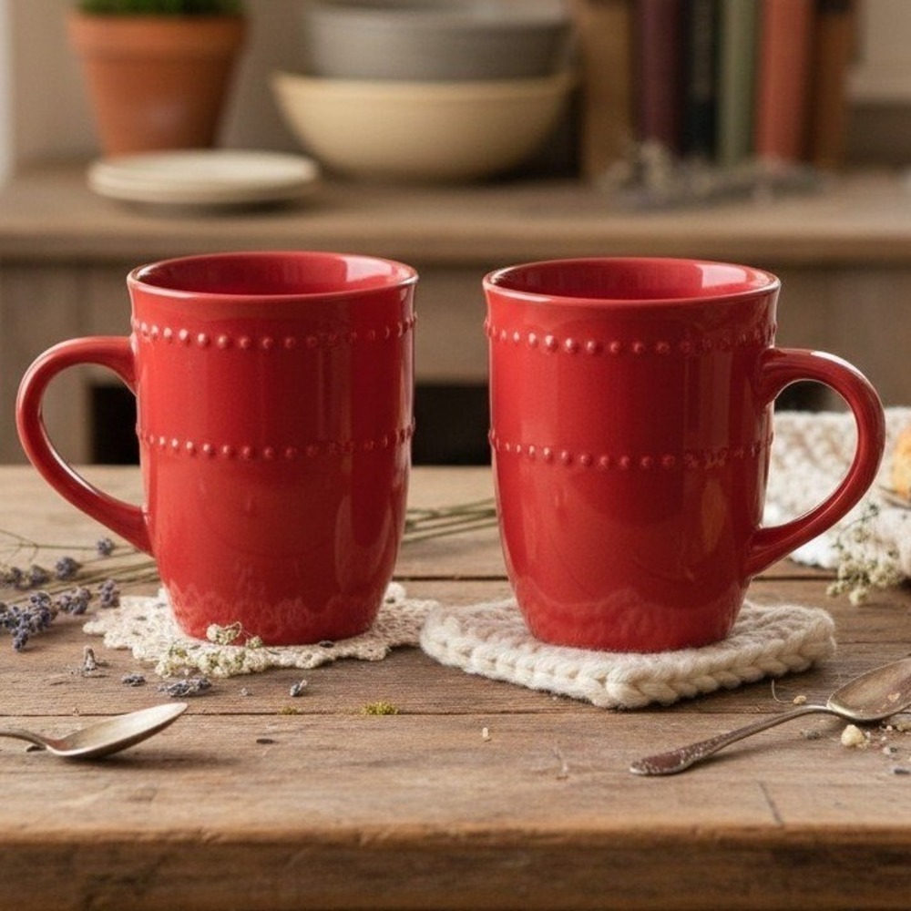 Royal Norfolk Red Ceramic Coffee Mugs, Set of 2, Vintage Porcelain Drinkware